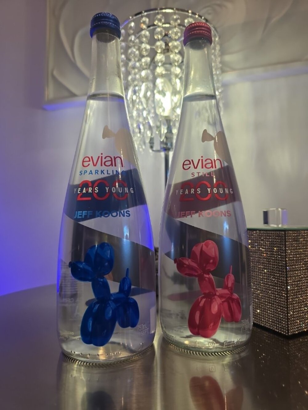 2 bottles evian Jeff Koons 200 Years Young PINK Blue Dog Balloon Collectible